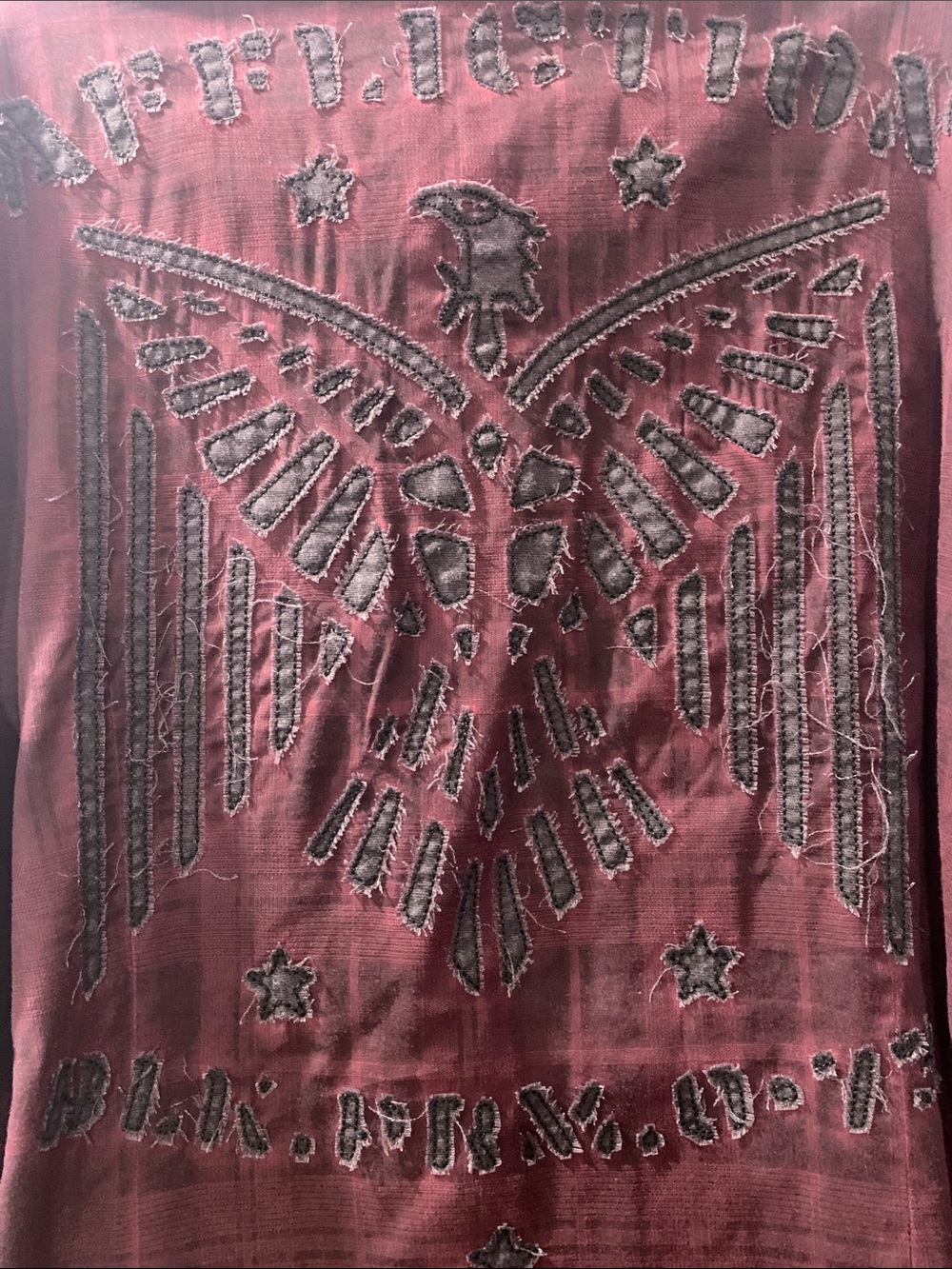Affliction Men's Burgundy Plaid Button-Down Shirt with Graphic Back - Picture 3 of 6
